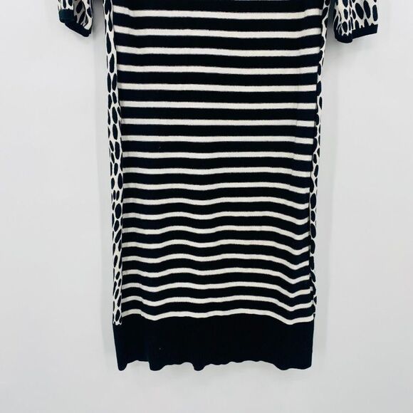 Ann Taylor Size Small Black & White Polka Dot Striped Short Sleeve Sweater Dress - Picture 8 of 8
